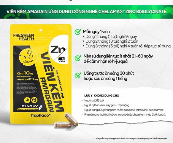 kẽm AMAGAIN túi 21 viên hỗ trợ sức khỏe, tốt cho nam (chuẩn xịn, hàng date mới)