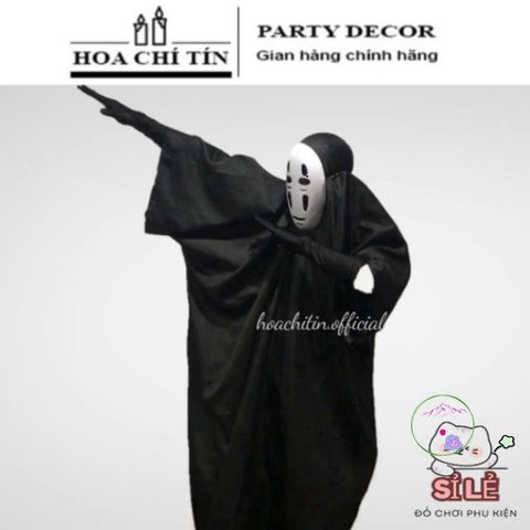 Bộ đồ hóa trang Vô Diện Halloween - Áo choàng, mặt nạ và găng tay, chất liệu bền, màu đen bí ẩn, phong cách độc đáo cho lễ hội!