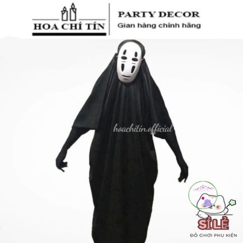 Bộ đồ hóa trang Vô Diện Halloween - Áo choàng, mặt nạ và găng tay, chất liệu bền, màu đen bí ẩn, phong cách độc đáo cho lễ hội!