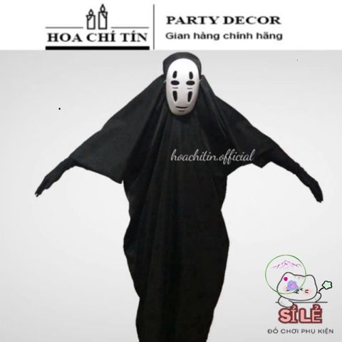 Bộ đồ hóa trang Vô Diện Halloween - Áo choàng, mặt nạ và găng tay, chất liệu bền, màu đen bí ẩn, phong cách độc đáo cho lễ hội!