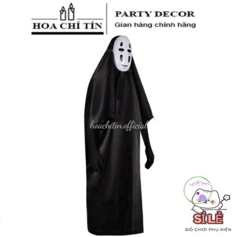 Bộ đồ hóa trang Vô Diện Halloween - Áo choàng, mặt nạ và găng tay, chất liệu bền, màu đen bí ẩn, phong cách độc đáo cho lễ hội!