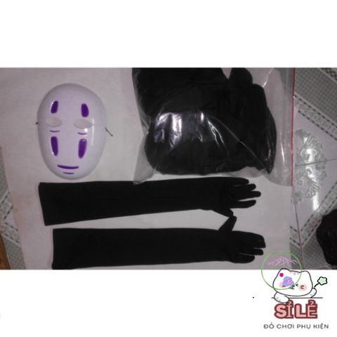 Trang phục Vô Diện (Kaonashi) Halloween - Áo choàng đen, mặt nạ bí ẩn, găng tay dài - Hóa trang Cosplay Ghibli