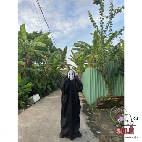 Trang phục Vô Diện (Kaonashi) Halloween - Áo choàng đen, mặt nạ bí ẩn, găng tay dài - Hóa trang Cosplay Ghibli
