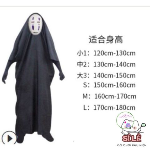 Trang phục Vô Diện (Kaonashi) Halloween - Áo choàng đen, mặt nạ bí ẩn, găng tay dài - Hóa trang Cosplay Ghibli