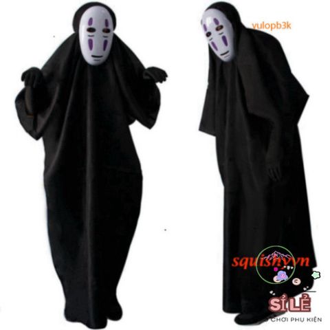 Bộ Trang Phục Hóa Trang Kaonashi Cosplay Spirited Away - Áo Choàng Đen và Mặt Nạ Vô Diện Cho Trẻ Em và Người Lớn