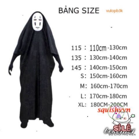 Bộ Trang Phục Hóa Trang Kaonashi Cosplay Spirited Away - Áo Choàng Đen và Mặt Nạ Vô Diện Cho Trẻ Em và Người Lớn