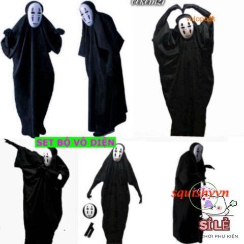 Bộ Trang Phục Hóa Trang Kaonashi Cosplay Spirited Away - Áo Choàng Đen và Mặt Nạ Vô Diện Cho Trẻ Em và Người Lớn