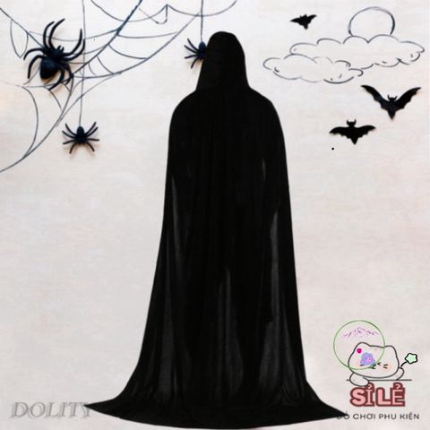 Áo Choàng Phù Thủy Dài Có Mũ - Trang Phục Halloween Huyền Bí Cho Dịp Hóa Trang, Kích Thước Đa Dạng