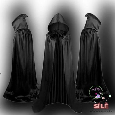Áo Khoác Đen Mũ Hoods Halloween Cho Trẻ Em & Người Lớn - Trang Phục Hóa Trang Phù Thủy, Ma Cà Rồng, Cosplay Độc Đáo 90/120 cm