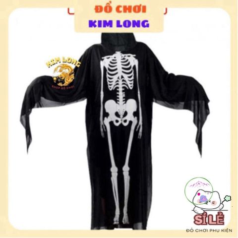 Bộ Trang Phục Halloween Bộ Xương Cho Trẻ Em và Người Lớn - Áo Choàng Nón, Găng Tay & Mặt Nạ Hóa Trang Chất Lượng Cao