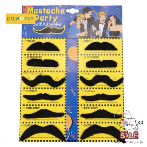 Bộ Phụ Kiện Râu và Ria Mép Dán - 12 Mẫu Hóa Trang Vui Nhộn Cho Tiệc Sinh Nhật, Lễ Hội và Chụp Ảnh