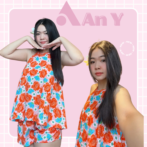 Đồ Bộ Mặc Nhà Thời Trang Tết 2026 - Đồ Ngủ Vải Tole Kiểu Yếm Quần Ngắn Họa Tiết Hoa Mẫu Đơn Đỏ Cam (Có Bigsize)
