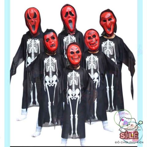 Áo Choàng Ma Quái Kèm Mũ: Xương, Đầu Lâu, Dơi, Ma Cà Rồng - Trang Phục Halloween Thú Vị