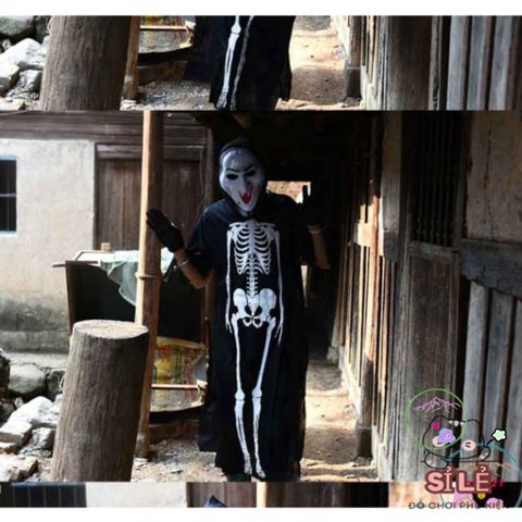 Áo Choàng Ma Quái Kèm Mũ: Xương, Đầu Lâu, Dơi, Ma Cà Rồng - Trang Phục Halloween Thú Vị
