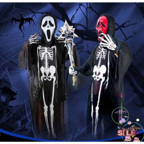 Áo Choàng Ma Quái Kèm Mũ: Xương, Đầu Lâu, Dơi, Ma Cà Rồng - Trang Phục Halloween Thú Vị