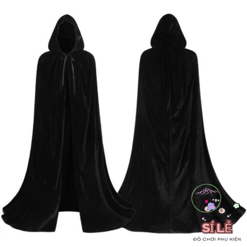 Áo Choàng Đen Polyester Có Mũ Halloween - Phù Thủy, Ma Cà Rồng, Thần Chết - Costume Unisex Phong Cách Hoá Trang