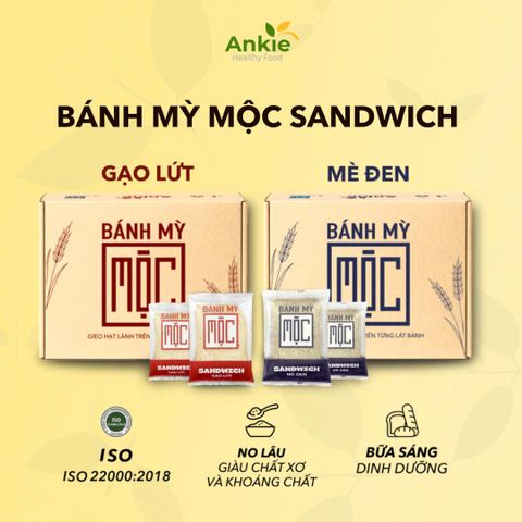 Bánh mỳ Mộc sandwich gạo lứt, mè đen ăn kiêng cho người tiểu đường ANKIE - Hộp 06 Gói 330g