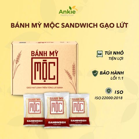 Bánh mỳ Mộc sandwich gạo lứt, mè đen ăn kiêng cho người tiểu đường ANKIE - Hộp 06 Gói 330g