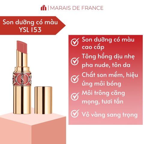 Son YSL Rouge Volupté Shine 153 Rose Dentelle - Son Dưỡng Môi Cao Cấp, Hiệu Ứng Bóng Khỏe, Thiết Kế Sang Trọng