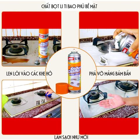 Bình xịt vệ sinh nhà bếp đa năng KITCHEN Cleaner 500ML - Tẩy sạch dầu mỡ, vết bẩn cứng đầu, bọt tuyết siêu hiệu quả