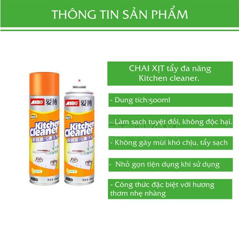 Bình xịt vệ sinh nhà bếp đa năng KITCHEN Cleaner 500ML - Tẩy sạch dầu mỡ, vết bẩn cứng đầu, bọt tuyết siêu hiệu quả