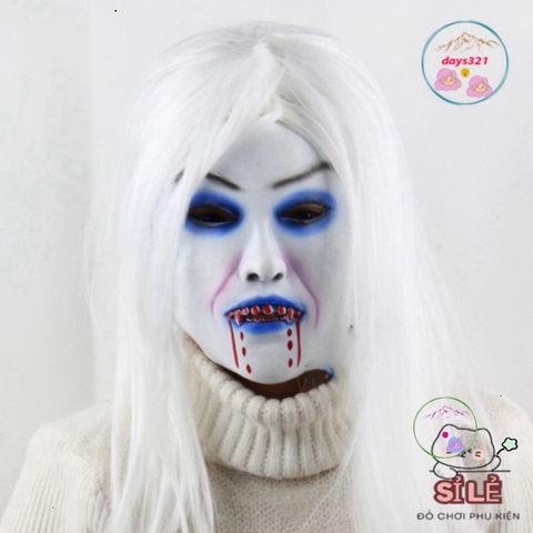 Mặt nạ Zombie Nữ Tóc Dài Trắng - Phụ Kiện Hóa Trang Độc Đáo Cho Halloween và Bữa Tiệc Tem Sát Nhập