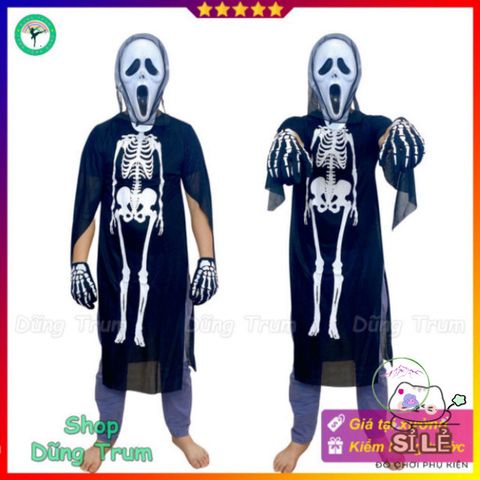 Bộ Trang Phục Halloween Xương Độc Đáo Kèm Mặt Nạ và Găng Tay - Hóa Trang Bí Ẩn Cho Lễ Hội Ma Quái