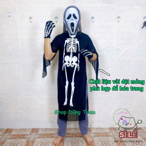 Bộ Trang Phục Halloween Xương Độc Đáo Kèm Mặt Nạ và Găng Tay - Hóa Trang Bí Ẩn Cho Lễ Hội Ma Quái