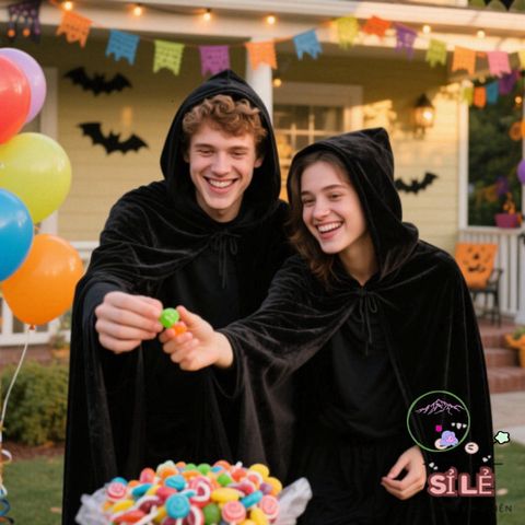 Áo Choàng Halloween Cosplay Đen - Polyester Bền, Nhiều Kích Thước (M-XXL) - Phụ Kiện Hoàn Hảo Cho Tiệc Halloween và Hoạt Động Nhập Vai