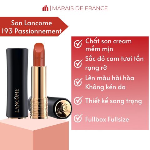 Son Lancôme L’Absolu Rouge Cream 193 - Son Môi Cao Cấp Chất Cream Mềm Mượt, Màu Đỏ Hồng Thanh Lịch, Thiết Kế Sang Trọng
