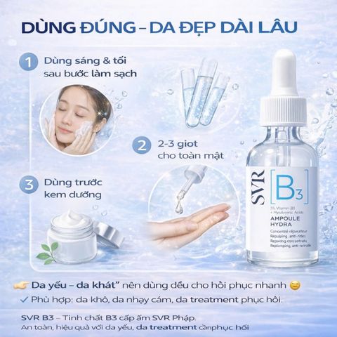 Tinh Chất Cấp Ẩm Phục Hồi Da SVR Ampoule [B3] Hydra 30ml - Vitamin B3 & Hyaluronic Acid Cho Da Khô, Nhạy Cảm, Khỏe Mạnh