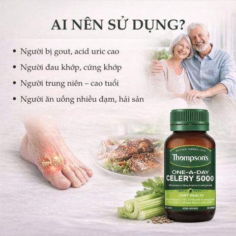 Viên Uống Thompson's Celery 5000mg - Hỗ Trợ Giảm Acid Uric và Sức Khỏe Xương Khớp - Thực Phẩm Bổ Sung New Zealand 60 Viên