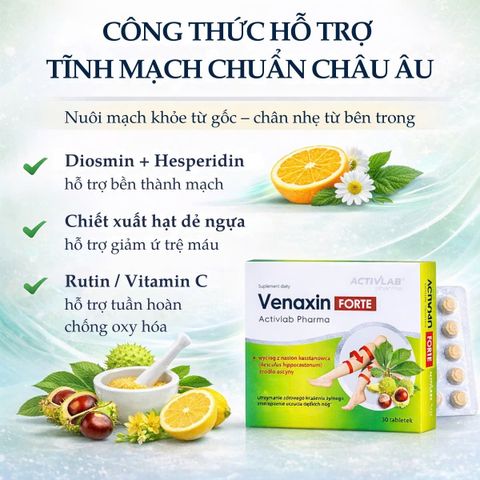 Viên uống hỗ trợ tĩnh mạch Venaxin FORTE giảm nặng chân 30 viên