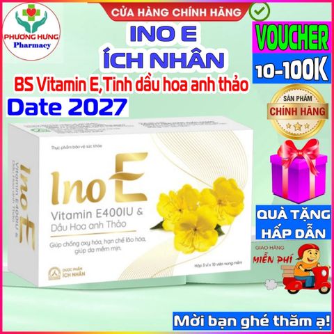 Viên uống Ino E - Bổ sung Vitamin E & Tinh dầu hoa anh thảo, Hỗ trợ Làm đẹp Da, Hộp 30 Viên Chất lượng Cao