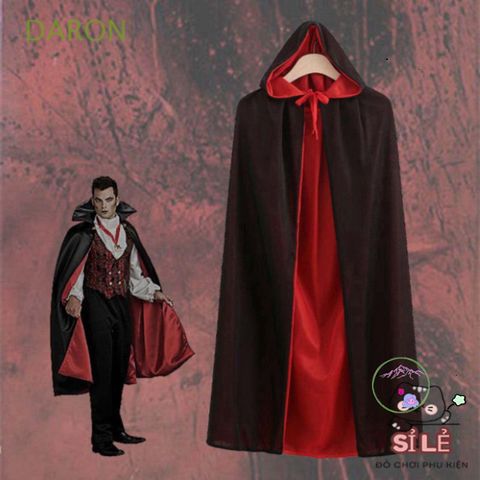 Áo Choàng Phù Thủy Đen và Đỏ Với Mũ Trùm - Trang Phục Hóa Trang Halloween Thú Vị Cho Tất Cả Đối Tượng