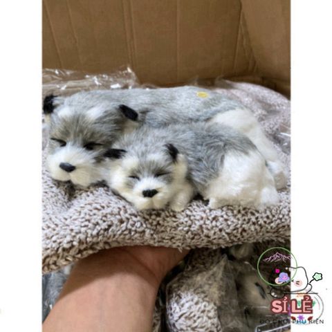 Bộ Đôi Thú Bông Cún Xám Bố Con - Khử Mùi Lõi Than Hoạt Tính Cho Xe Hơi, Mẫu Chó Sói Đáng Yêu, Phụ Kiện Trang Trí Thú Vị