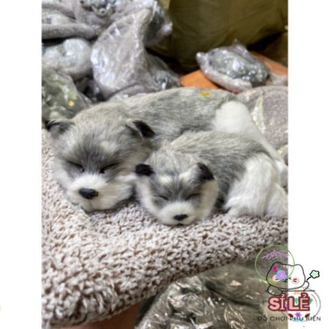 Bộ Đôi Thú Bông Cún Xám Bố Con - Khử Mùi Lõi Than Hoạt Tính Cho Xe Hơi, Mẫu Chó Sói Đáng Yêu, Phụ Kiện Trang Trí Thú Vị