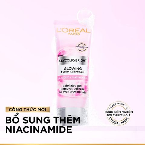 Sữa Rửa Mặt L'Oreal Paris Glycolic 100ml - Làm Sạch Sâu, Sáng Da với AHA và Niacinamide - Dưỡng Ẩm, Giảm Nếp Nhăn