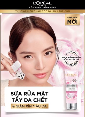 Sữa Rửa Mặt Sáng Da L'Oreal Paris Glycolic Bright Cleanser Foam 100ml - Chứa Glycolic Acid và Niacinamide, Phù Hợp Cho Mọi Loại Da