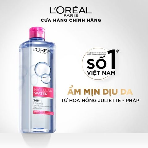 Nước Tẩy Trang L'Oreal Paris Micellar Water 400ml - Sạch Sâu, Dưới Ẩm, Cho Da Thường Và Da Khô, Tẩy Trang 3-in-1 Nhẹ Nhàng
