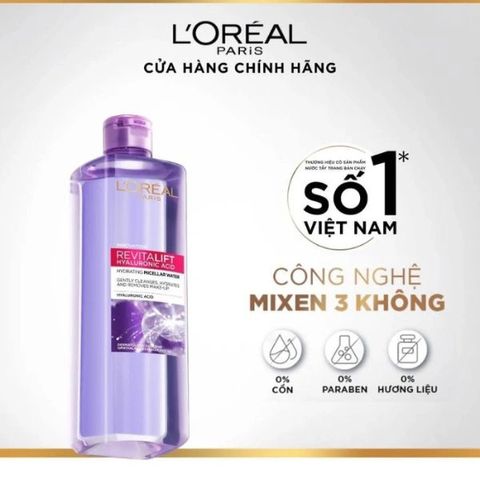 Nước Tẩy Trang L'Oreal Paris Micellar Water 400ml - Làm Sạch Sâu, Giúp Đem Lại Làn Da Tươi Sáng, Không Gây Kích Ứng, Dành Cho Mọi Loại Da