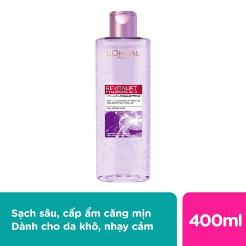 Nước Tẩy Trang L'Oreal Paris Micellar Water 400ml - Làm Sạch Sâu, Cấp Ẩm, Loại Bỏ Bụi Bẩn & Trang Điểm 3-in-1 Cho Mọi Loại Da