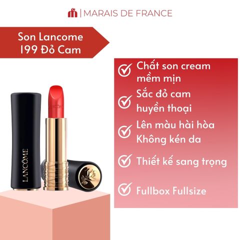Son Lancôme L’Absolu Rouge Cream 199 Tout Ce Qui Brille - Son Đỏ Tươi Sang Trọng, Chất Son Mềm Mịn, Fullsize Fullbox Cao Cấp