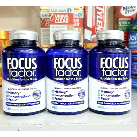 Viên uống bổ não Focus Factor 180 viên - Tăng cường trí nhớ, giảm stress, hỗ trợ tập trung, dinh dưỡng tự nhiên cho sức khỏe não bộ