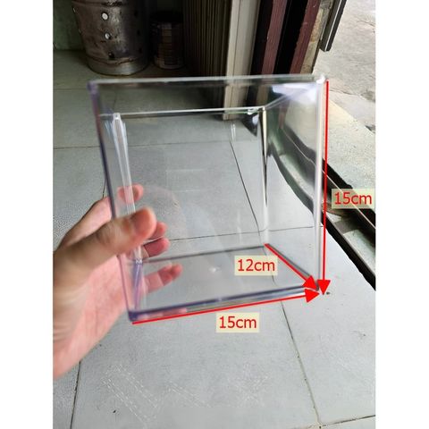 Hồ Nhựa Mini Nuôi Cá 15x12x15cm - Bể Cá Mica Đúc Betta Guppy Cao Cấp Có Nắp Đen Trắng - Phụ Kiện Thủy Sinh Compact