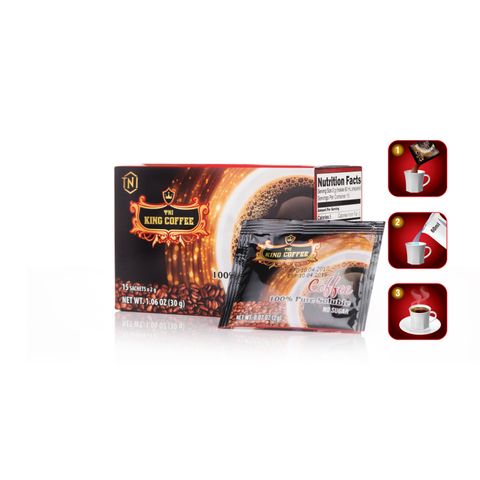 Cà Phê Hòa Tan Đen KING COFFEE 100% Hạt Arabica & Robusta - Hộp 15 Gói x 2g, Không Đường, Trải Nghiệm Thơm Ngon Từ Việt Nam