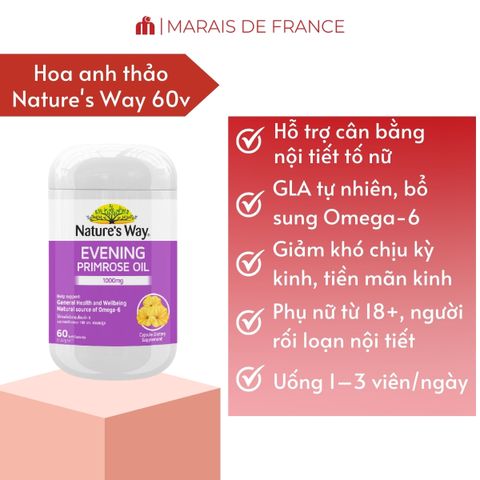 Tinh Dầu Hoa Anh Thảo Nature’s Way 60 Viên - Bổ Sung Dưỡng Chất Từ Thực Vật, Viên Nang Mềm Tiện Lợi Cho Sức Khỏe
