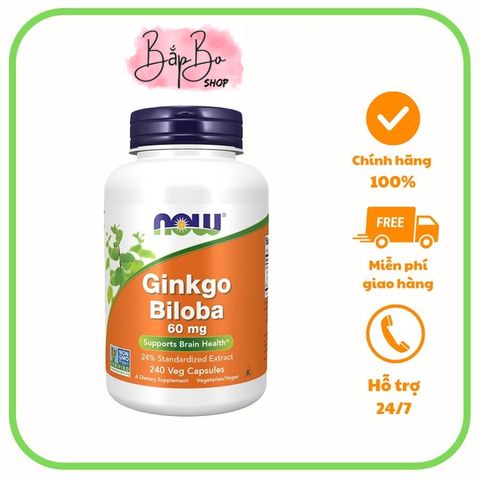 NOW Ginkgo Biloba 60 mg-viên uống giúp cải thiện chức năng não bộ và tăng tuần hoàn máu não