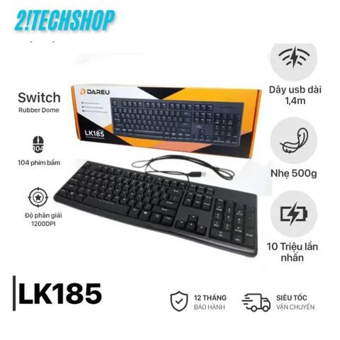 Bàn Phím Dareu LK185 - Thiết Kế Công Thái Học, Bền Bỉ, Kết Nối USB - Hoàn Hảo Cho Văn Phòng & Gaming