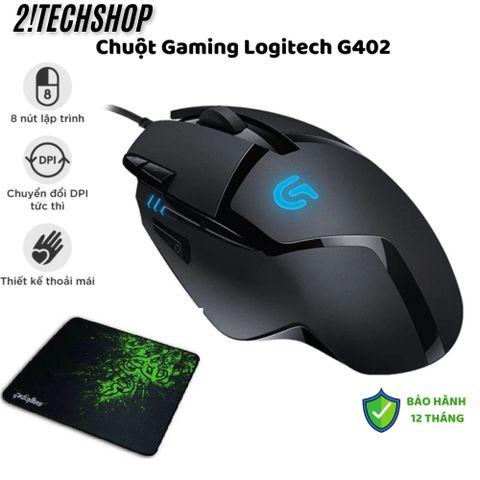 Chuột Gaming Logitech G402 Hyperion Fury - 4000 DPI, LED RGB, Tốc Độ Quét 1ms, Thiết Kế Công Thái Học - Phụ Kiện Chơi Game Chuyên Nghiệp